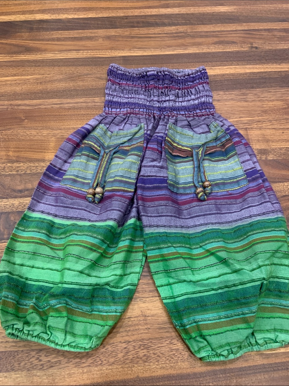 Ula New Zealand Toddler 100% Cotton Striped Smocked Harem Pants Size 2T Boho